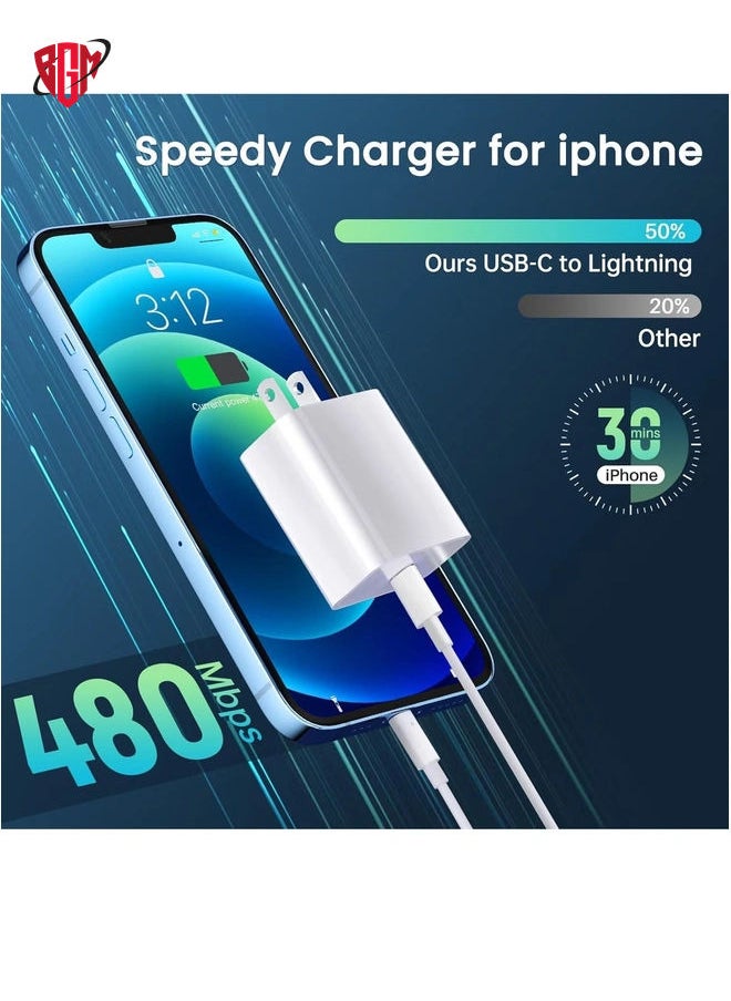 BGM - USB C Charger iPhone Charger Fast ChargingMFi Certified‘3Pack 20W Type C Wall Charger Block with 6FT Long USB C to Lightning Cable Compatible for iPhone 14Pro/13 Pro/12/12 Pro Max/11/XS Max/XS/XR/X/8 - Image 1