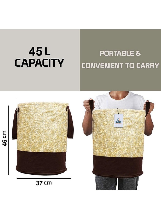 Kuber Industries Non-Woven Round Laundry Basket For clothes|Metalic Print Foldable Toy Storage Organizer|Reinforced Handle With Sturdy Base 45 LTR|Pack of 2 (Beige) - Image 5