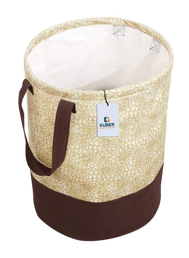 Kuber Industries Non-Woven Round Laundry Basket For clothes|Metalic Print Foldable Toy Storage Organizer|Reinforced Handle With Sturdy Base 45 LTR|Pack of 2 (Beige) - Image 4