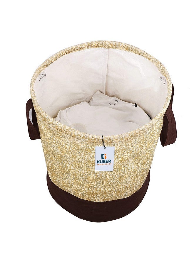Kuber Industries Non-Woven Round Laundry Basket For clothes|Metalic Print Foldable Toy Storage Organizer|Reinforced Handle With Sturdy Base 45 LTR|Pack of 2 (Beige) - Image 3