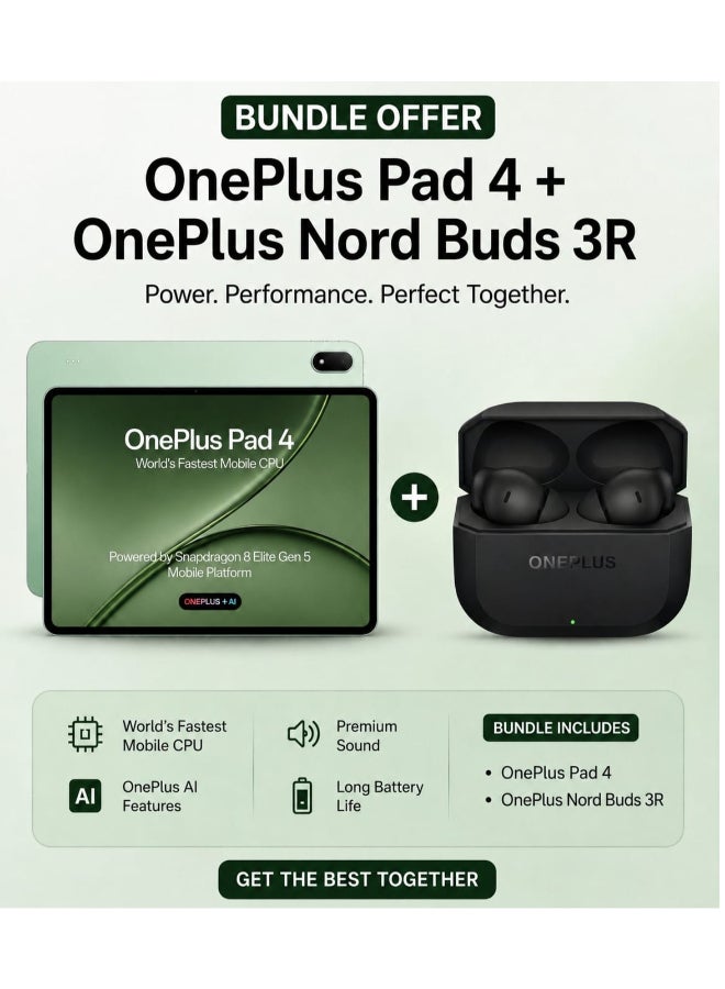 Pad 4 Sage Mist 12GB RAM 512GB WiFi 13.2-Inch Tablet With Nord Buds 3R - International Version