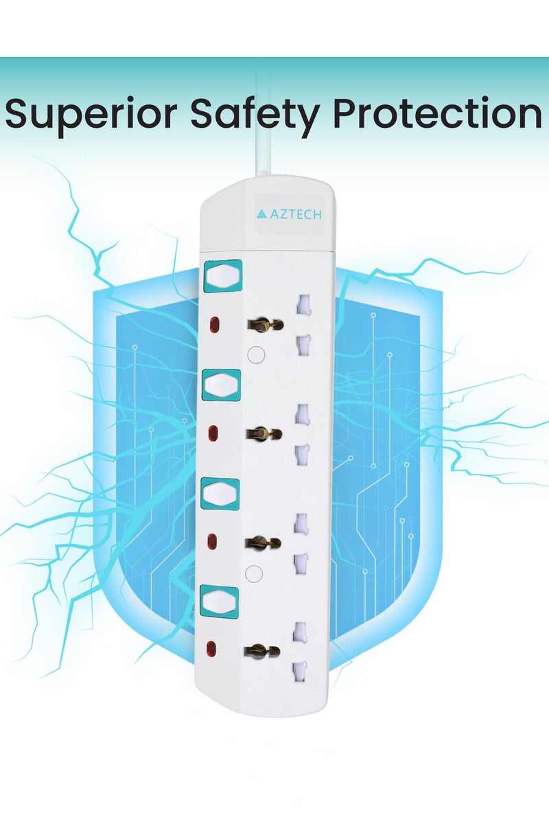 Aztech 4 Way 5M 3250W Power Extension Cord 4 Universal Outlets Electrical Strip Cable UK Plug Individual Switches & LED Indicators ECAS Certified Power Strip Surge Protector Electronics Power Strips - Image 4