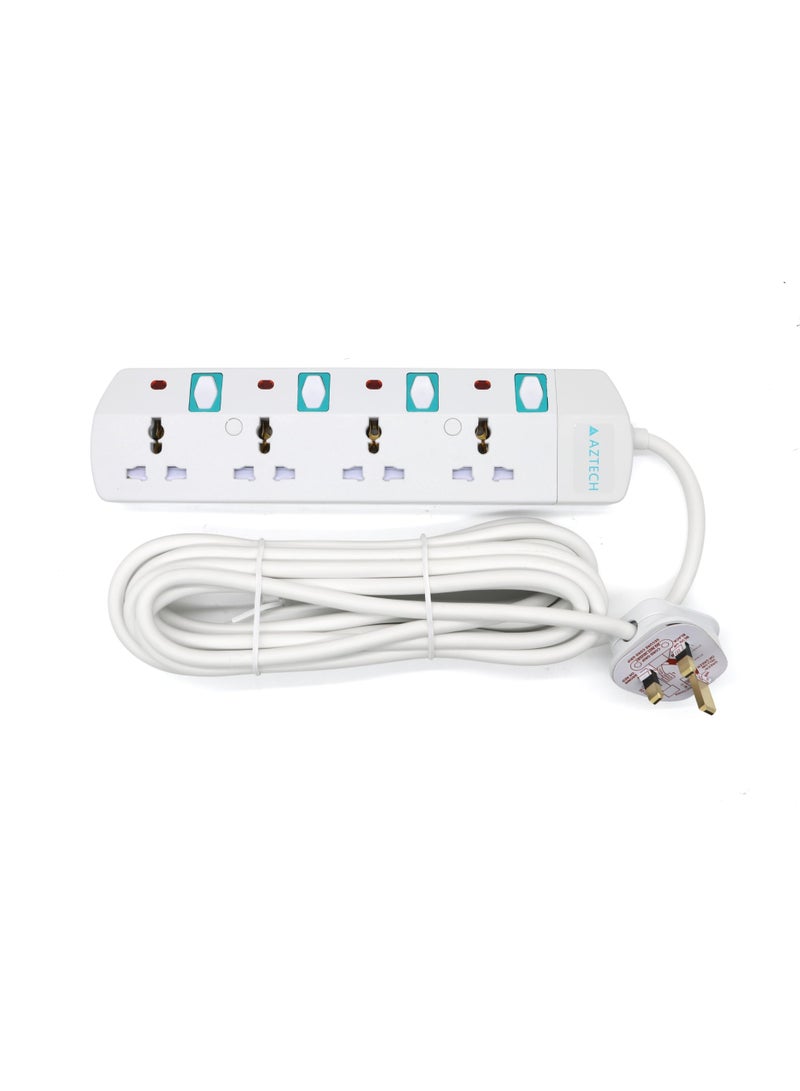 Aztech 4 Way 5M 3250W Power Extension Cord 4 Universal Outlets Electrical Strip Cable UK Plug Individual Switches & LED Indicators ECAS Certified Power Strip Surge Protector Electronics Power Strips - Image 2