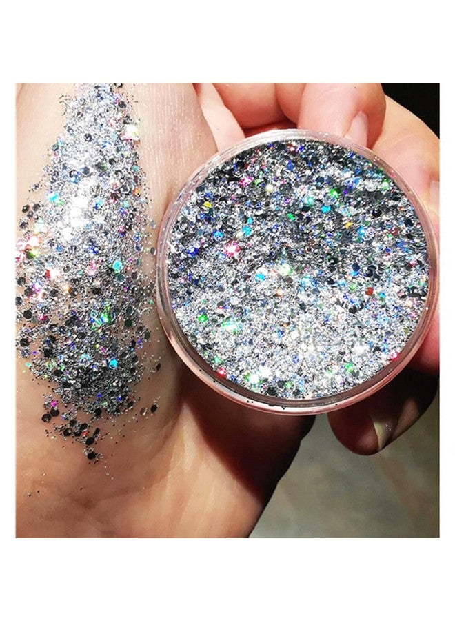 GL-Turelifes Colorful Sparkling Body Glitter Mermaid Sequins Chunky Glitter Gel Hair Glitter Gel Festival Glitter Cosmetic For Face Hair Nails Stage Bride Makeup Long Lasting 30Ml (Silver)  - Image 3