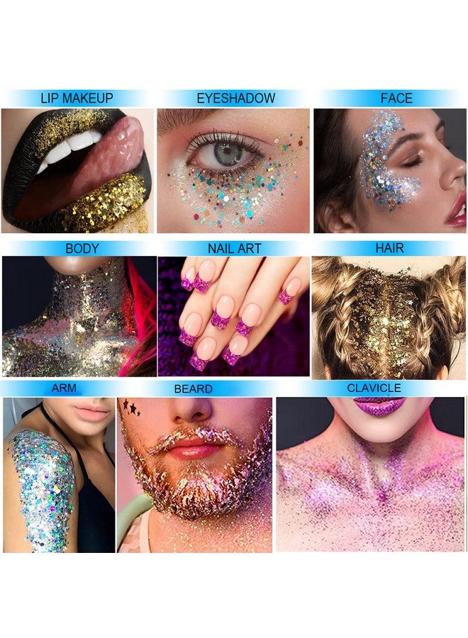 GL-Turelifes Colorful Sparkling Body Glitter Mermaid Sequins Chunky Glitter Gel Hair Glitter Gel Festival Glitter Cosmetic For Face Hair Nails Stage Bride Makeup Long Lasting 30Ml (Silver)  - Image 5