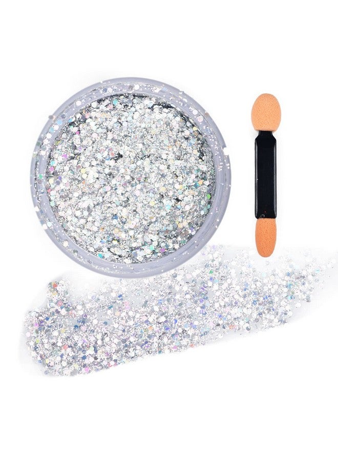 GL-Turelifes Colorful Sparkling Body Glitter Mermaid Sequins Chunky Glitter Gel Hair Glitter Gel Festival Glitter Cosmetic For Face Hair Nails Stage Bride Makeup Long Lasting 30Ml (Silver)  - Image 2
