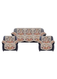 Kuber Industries Kuber Industries Flower Design Cotton Floral 5 Seater Sofa Cover Set with 6 Pieces Arms Cover and 1 Center Table Cover (Set of 17, Brown, Standard)-KUBMART12038  - Image 3