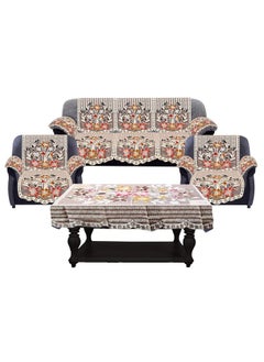Kuber Industries Kuber Industries Flower Design Cotton Floral 5 Seater Sofa Cover Set with 6 Pieces Arms Cover and 1 Center Table Cover (Set of 17, Brown, Standard)-KUBMART12038  - Image 1