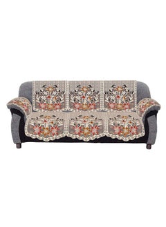 Kuber Industries Kuber Industries Flower Design Cotton Floral 5 Seater Sofa Cover Set with 6 Pieces Arms Cover and 1 Center Table Cover (Set of 17, Brown, Standard)-KUBMART12038  - Image 5