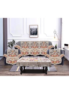 Kuber Industries Kuber Industries Flower Design Cotton Floral 5 Seater Sofa Cover Set with 6 Pieces Arms Cover and 1 Center Table Cover (Set of 17, Brown, Standard)-KUBMART12038  - Image 2