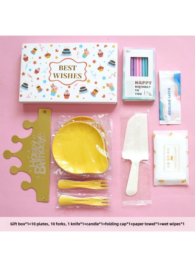 Birthday Dinner Plate Cake Tableware Food Grade Plastic Dinner Plate Disposable Paper Plate Candle Wet Wipes Four-in-one-Color:Luxurious Colorful Water Droplets For Ten People - Image 1