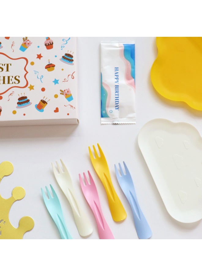 Birthday Dinner Plate Cake Tableware Food Grade Plastic Dinner Plate Disposable Paper Plate Candle Wet Wipes Four-in-one-Color:Luxurious Colorful Water Droplets For Ten People - Image 3
