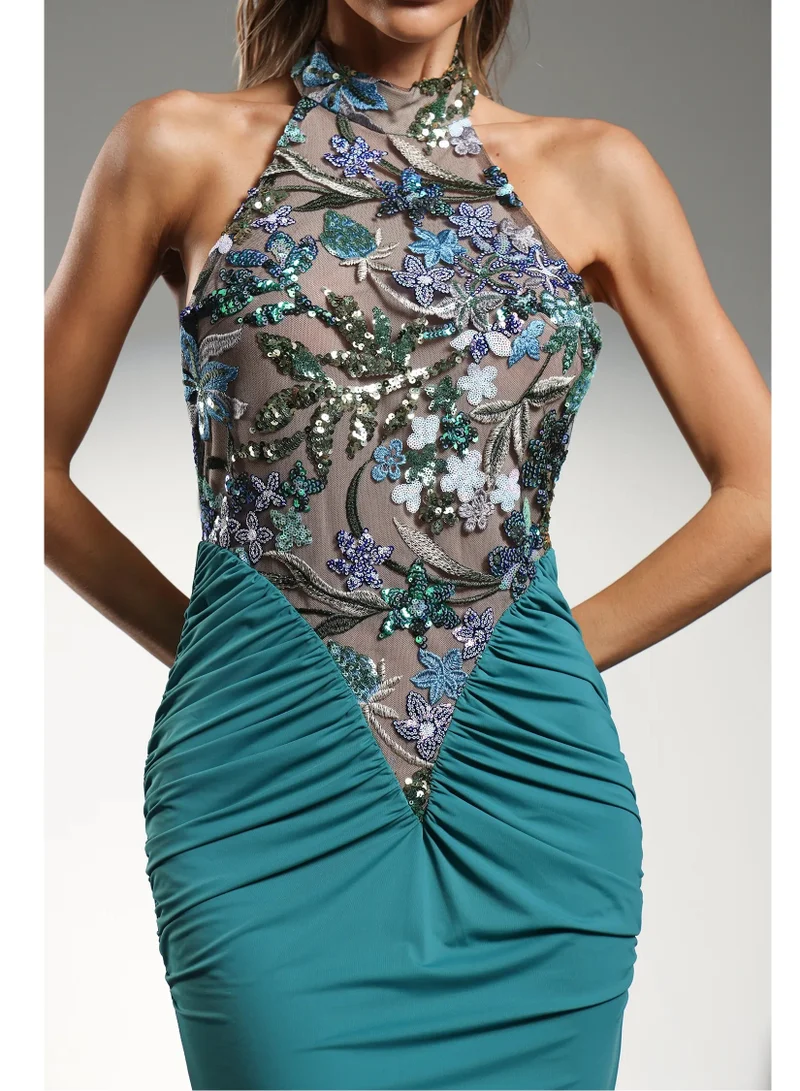 Bella Barnett  Eigra Halter Sleeveless Fold Blue Maxi Dress for Women | Best Price UAE