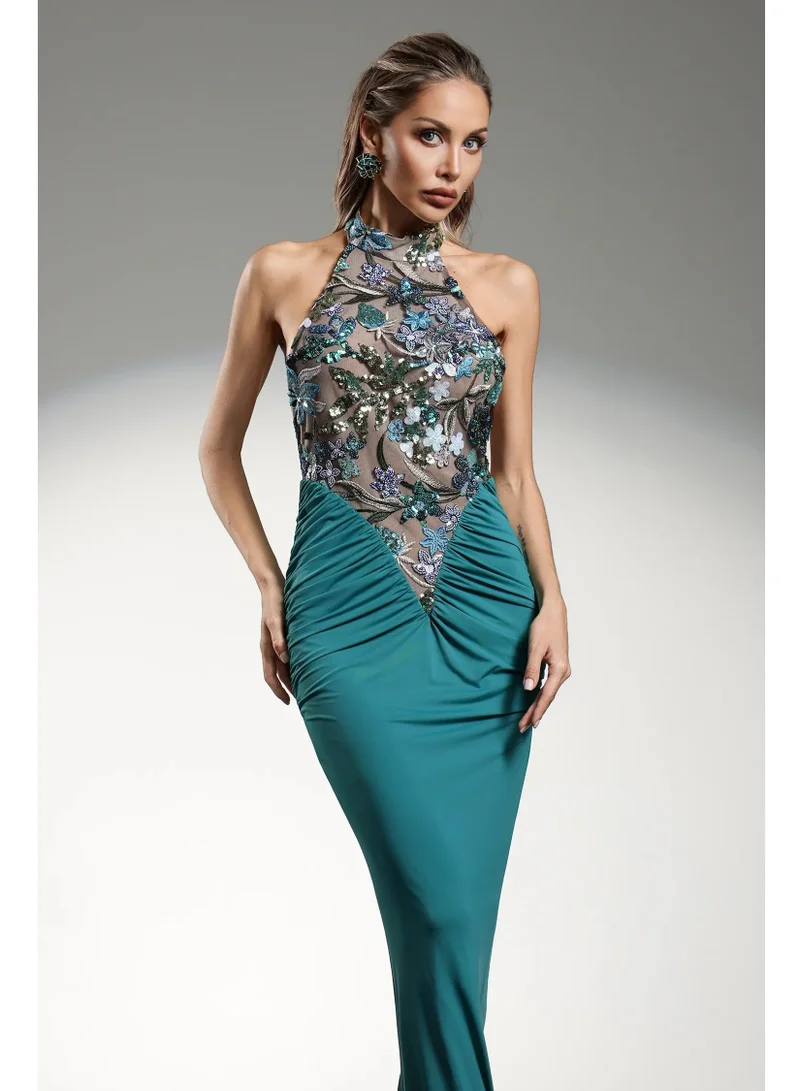 بيلا بارنيت فستان إيجرا ماكسي أزرق بدون أكمام قابل للطي