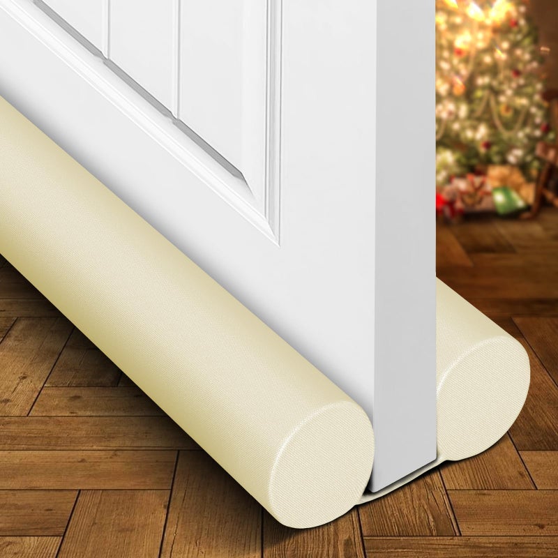 Holikme Two-Sided Door Draft Stopper Weather Stripping Window Breeze Blocker Adjustable Door Sweeps, Beige - Image 1