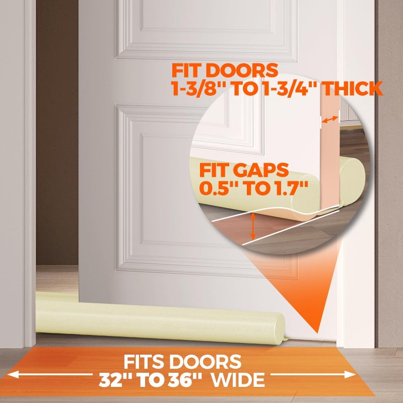 Holikme Two-Sided Door Draft Stopper Weather Stripping Window Breeze Blocker Adjustable Door Sweeps, Beige - Image 4