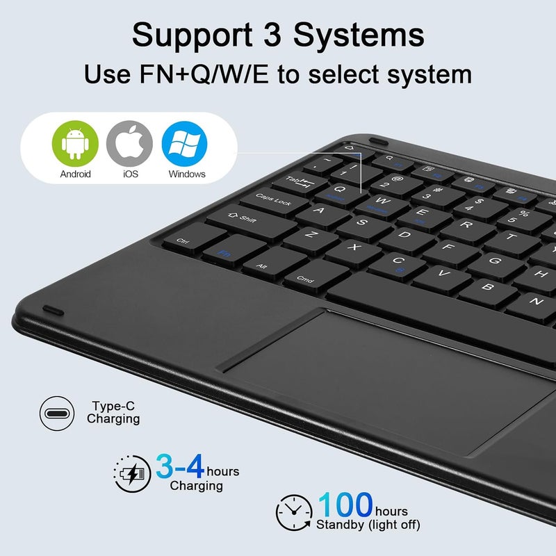Nsyee Wireless Bluetooth Keyboard, Rechargeable Bluetooth Keyboard with Trackpad, Compatible with iPad, Smartphone, Computer, Windows, iOS, Android, Black - Image 3