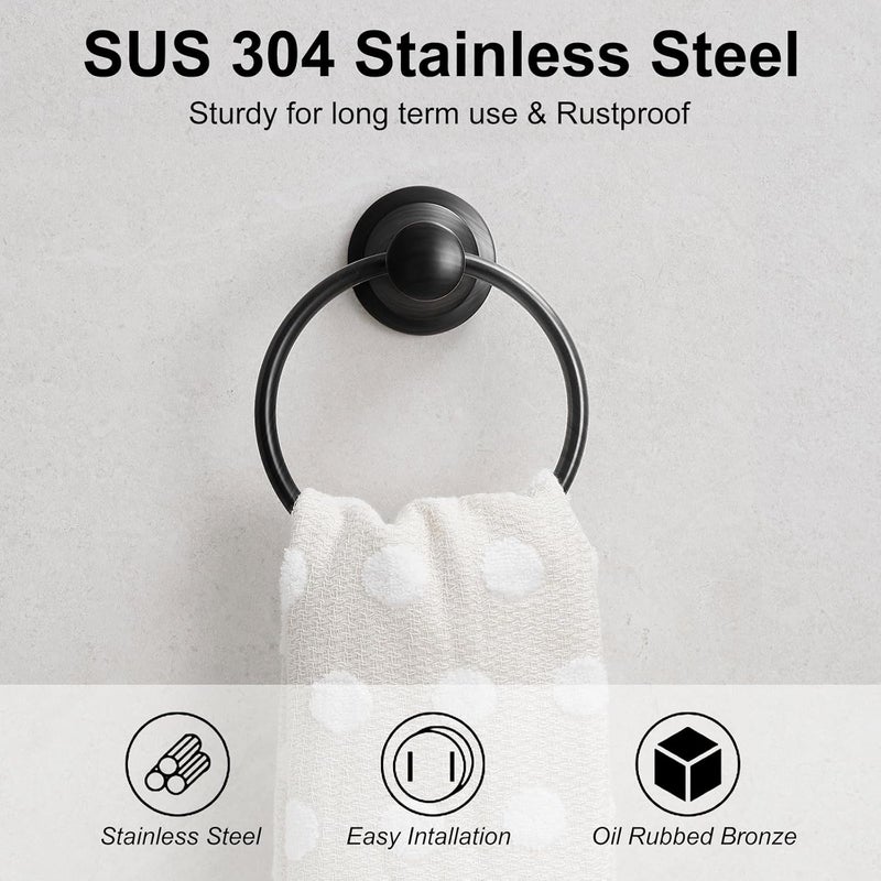 BESy Oil Rubbed Bronze Bathroom Hand Towel Ring Towel Holder, Rustproof Wall Mounted Bathroom Hardware Accessory SUS 304 Stainless Steel Towel Rack - Image 2