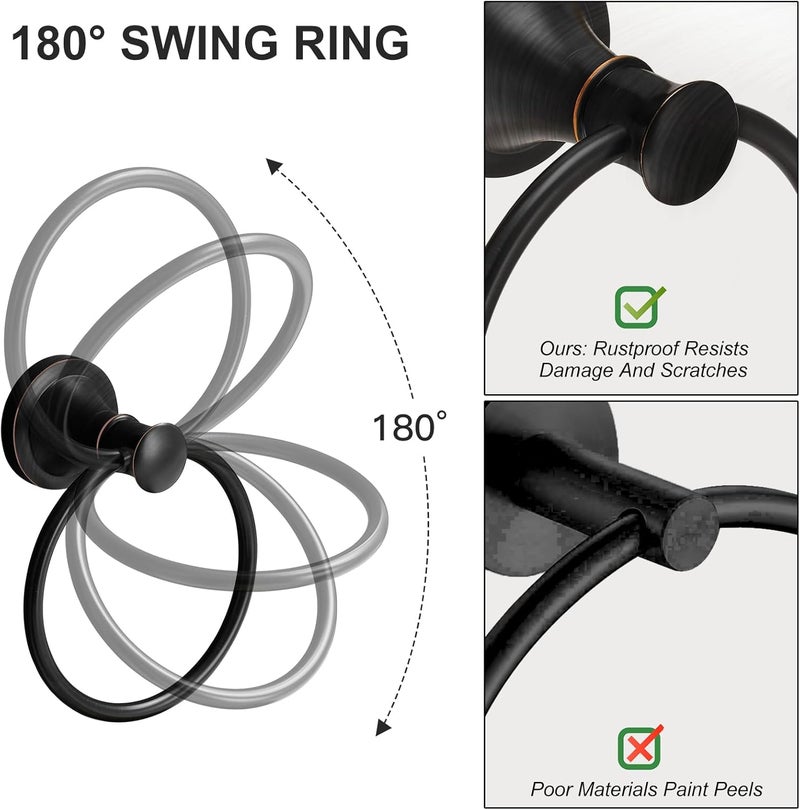 BESy Oil Rubbed Bronze Bathroom Hand Towel Ring Towel Holder, Rustproof Wall Mounted Bathroom Hardware Accessory SUS 304 Stainless Steel Towel Rack - Image 4