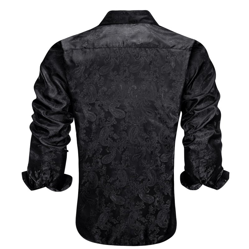 Hi-Tie Men Dress Shirts Long Sleeve Casual Button Down Regular Fit Shirts Formal Wedding Button Up Business Party Shirt,Black,Medium - Image 3