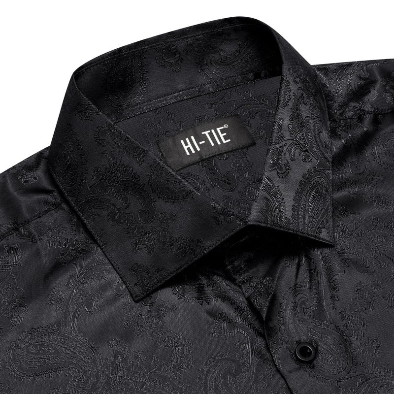 Hi-Tie Men Dress Shirts Long Sleeve Casual Button Down Regular Fit Shirts Formal Wedding Button Up Business Party Shirt,Black,Medium - Image 5