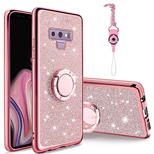 Easyscen for Samsung Galaxy Note 9 Phone Case with Ring Stand Lanyard Strap Protective Cover - Rose Gold - Image 1