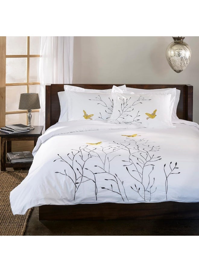 Superior Superior 100% Cotton Percale Embroidered 3-Piece Duvet Cover Set, Full/Queen, Gold Swallow  - Image 2