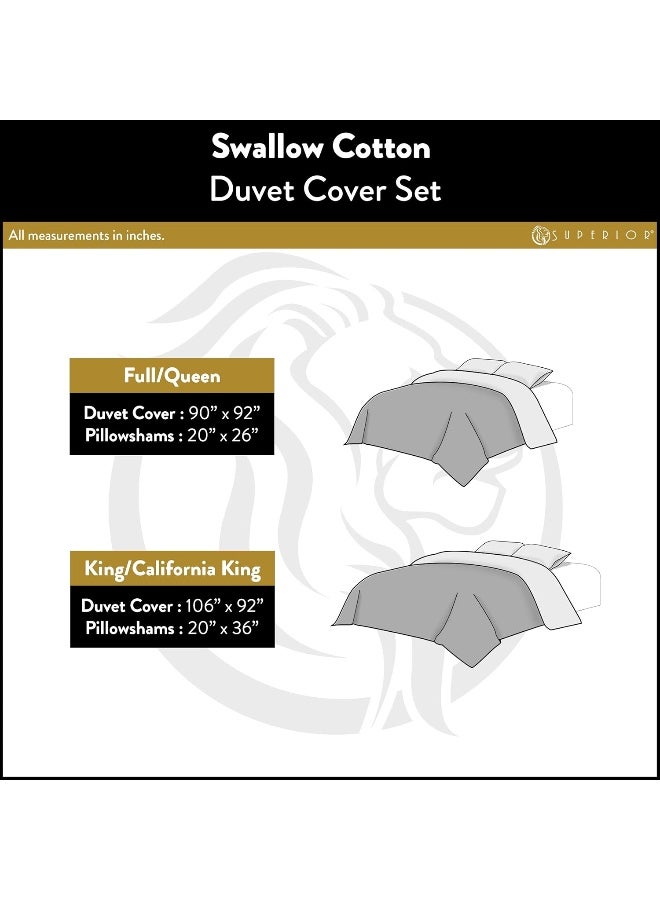 Superior Superior 100% Cotton Percale Embroidered 3-Piece Duvet Cover Set, Full/Queen, Gold Swallow  - Image 5