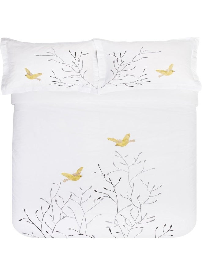 Superior Superior 100% Cotton Percale Embroidered 3-Piece Duvet Cover Set, Full/Queen, Gold Swallow  - Image 3