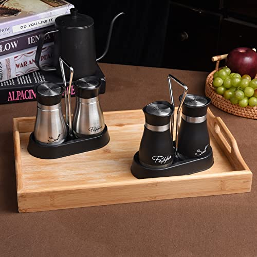 Wartter 2 PCS - Stainless Steel and Glass Salt and Pepper Shaker Sets with Holder (BLACK) - Image 5