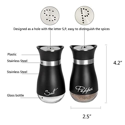 Wartter 2 PCS - Stainless Steel and Glass Salt and Pepper Shaker Sets with Holder (BLACK) - Image 3