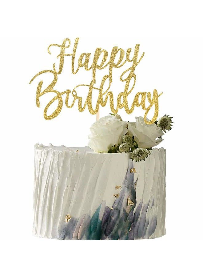 YUINYO Handmade Glitter happy birthday Cake Topper, Happy Birthday Cake Bunting Decor,Birthday Party Decoration Supplies (Gold) - Image 3