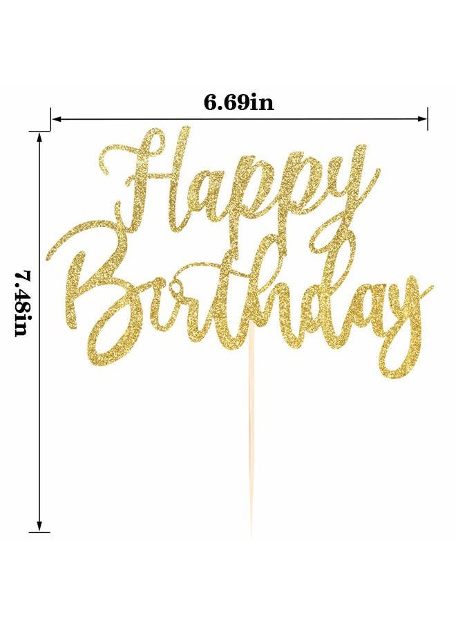 YUINYO Handmade Glitter happy birthday Cake Topper, Happy Birthday Cake Bunting Decor,Birthday Party Decoration Supplies (Gold) - Image 2