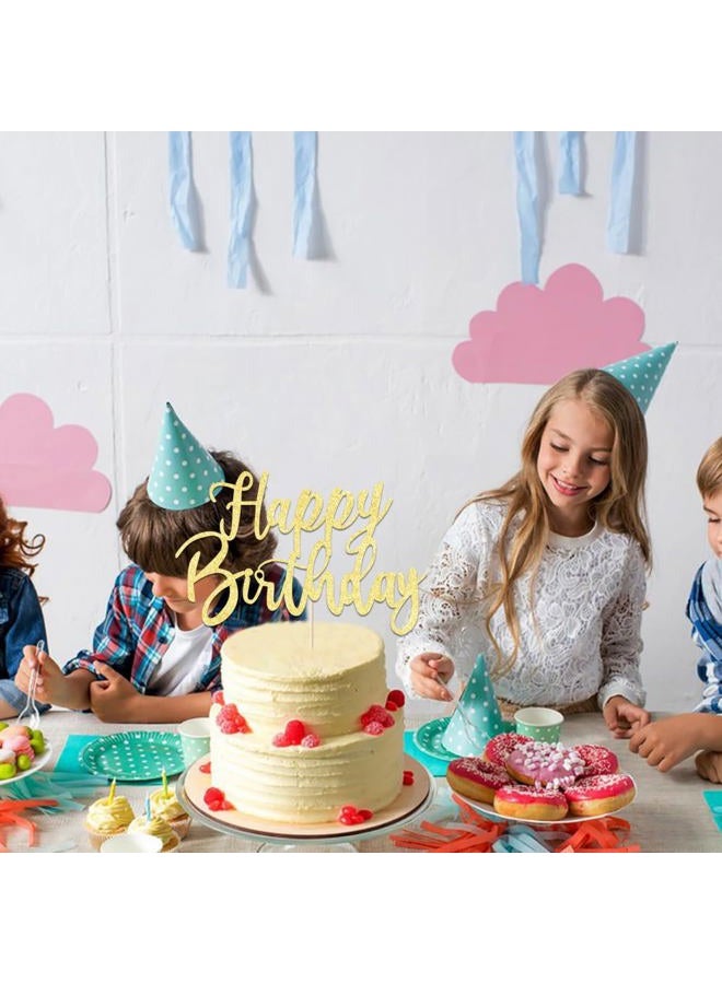 YUINYO Handmade Glitter happy birthday Cake Topper, Happy Birthday Cake Bunting Decor,Birthday Party Decoration Supplies (Gold) - Image 5