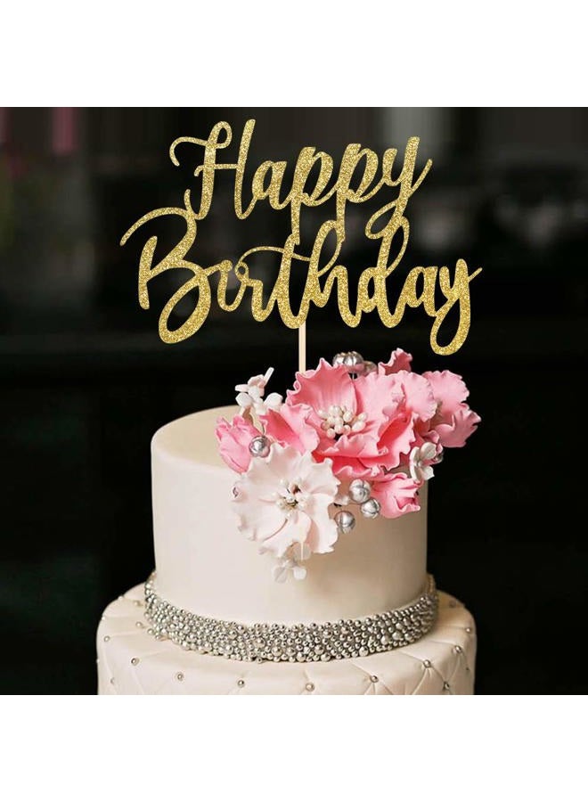 YUINYO Handmade Glitter happy birthday Cake Topper, Happy Birthday Cake Bunting Decor,Birthday Party Decoration Supplies (Gold) - Image 1