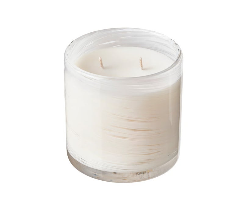 Scented Candle in Glass 50 Hours, 2 Wicks, White Swirl Design, Long-Lasting Decorative Home Fragrance Candle, Mouth-Blown Glass Candle for Living Room, Bedroom, Dining and Relaxation (Vanilla) - Image 1