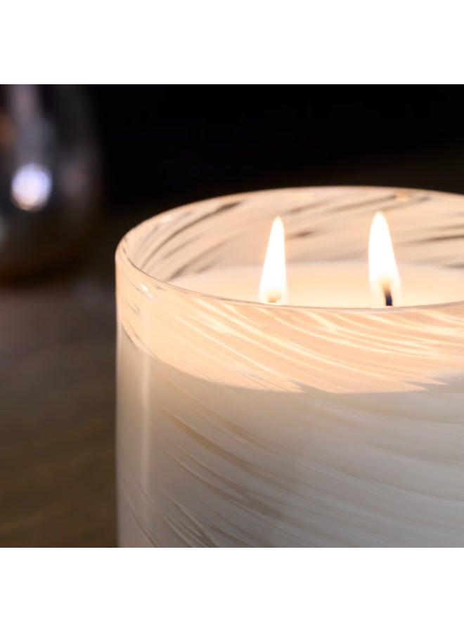Scented Candle in Glass 50 Hours, 2 Wicks, White Swirl Design, Long-Lasting Decorative Home Fragrance Candle, Mouth-Blown Glass Candle for Living Room, Bedroom, Dining and Relaxation (Vanilla) - Image 4
