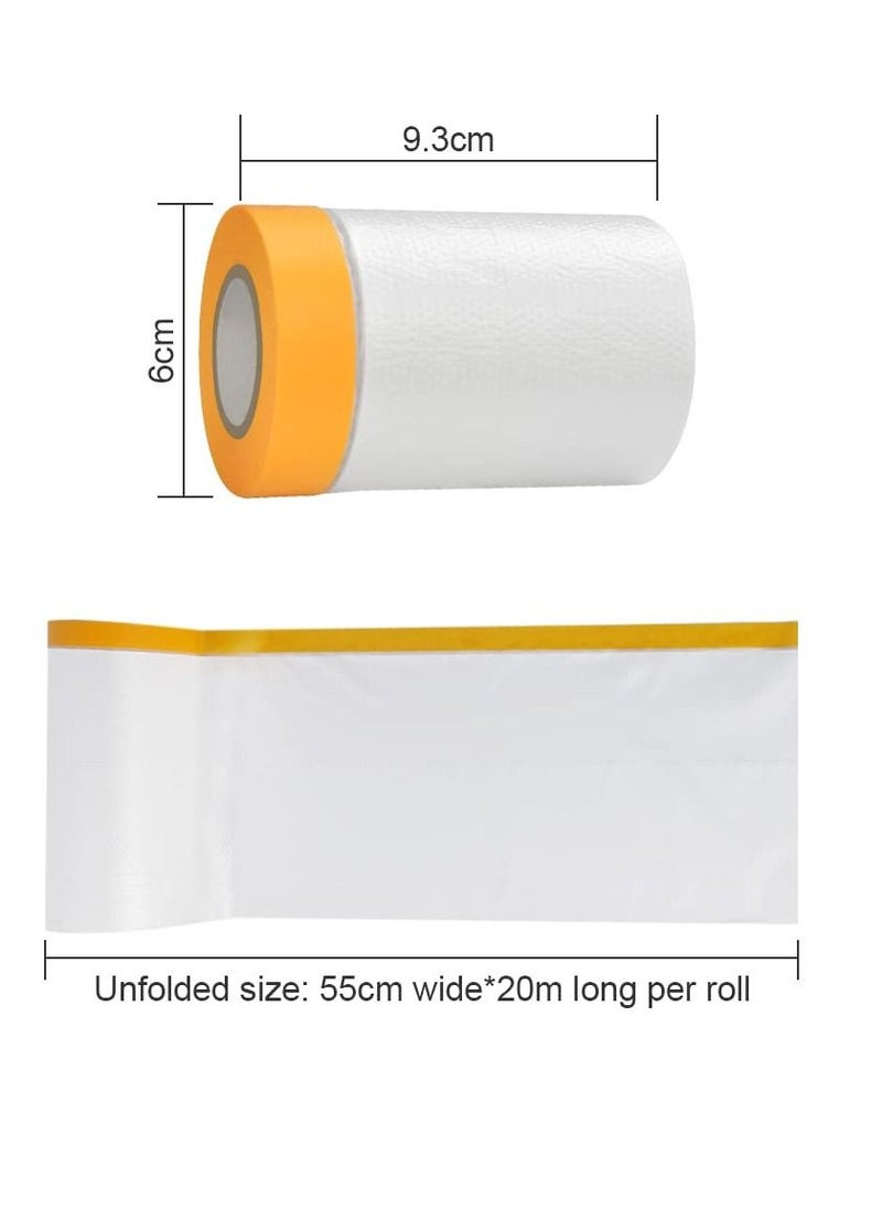 Y&D - 5 Rolls Dust Sheets Roll Plastic Masking Film Pre-Taped Adhesive Sheet Dust-Proof & Waterproof Shields for Painting, Decorating, Furniture Covering (55cm*20m)100pcs - Image 1