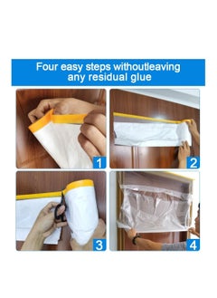 Y&D 5 Rolls Dust Sheets Roll Plastic Masking Film Pre-Taped Adhesive Sheet Dust-Proof & Waterproof Shields for Painting, Decorating, Furniture Covering (55cm*20m)100pcs  - Image 2