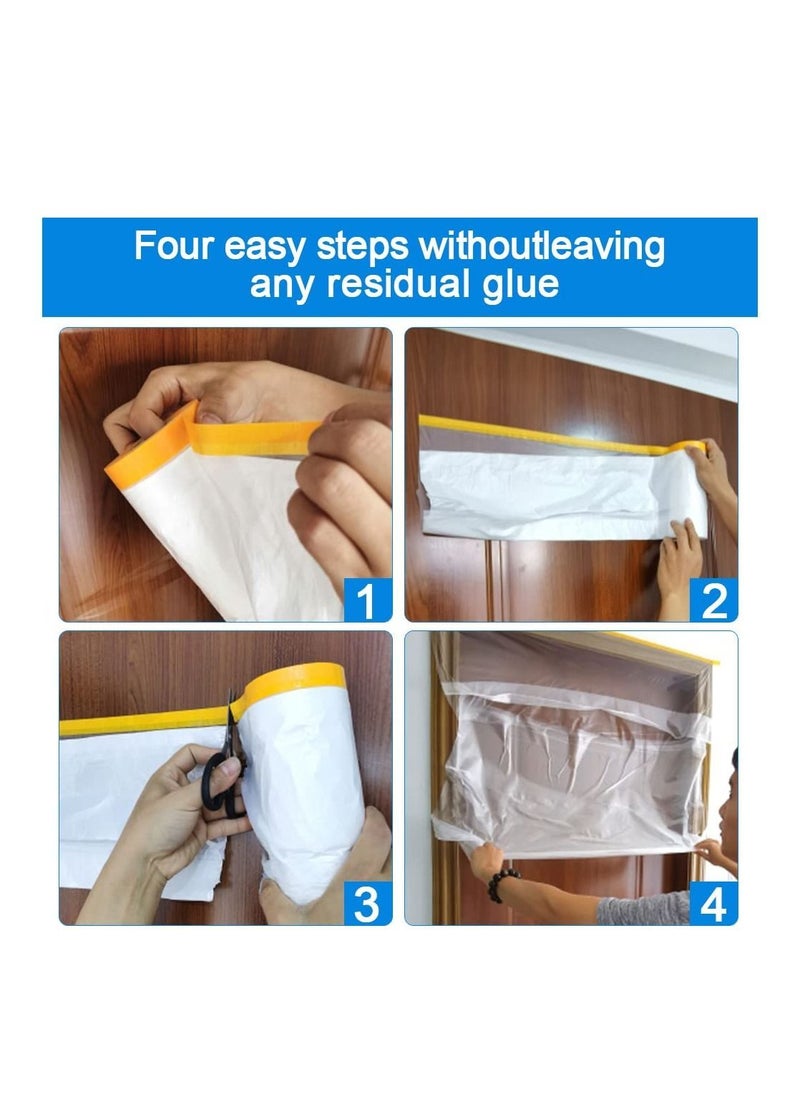 Y&D - 5 Rolls Dust Sheets Roll Plastic Masking Film Pre-Taped Adhesive Sheet Dust-Proof & Waterproof Shields for Painting, Decorating, Furniture Covering (55cm*20m)100pcs - Image 1