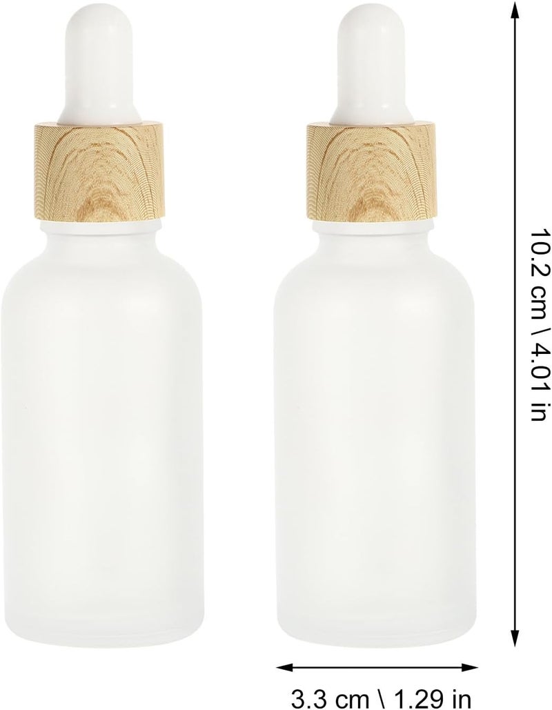 4pcs 30ml Essential Oil Bottles with Dropper Set, Frosted Glass Travel Subpackaging Containers for Cosmetic Liquid Dispensing, Portable Leakproof Bottles with Wood Grain Ring - Image 2