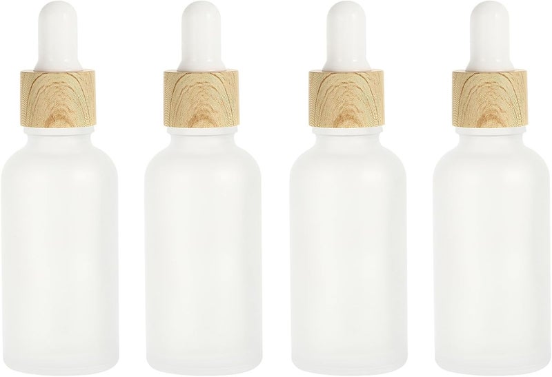 4pcs 30ml Essential Oil Bottles with Dropper Set, Frosted Glass Travel Subpackaging Containers for Cosmetic Liquid Dispensing, Portable Leakproof Bottles with Wood Grain Ring - Image 1