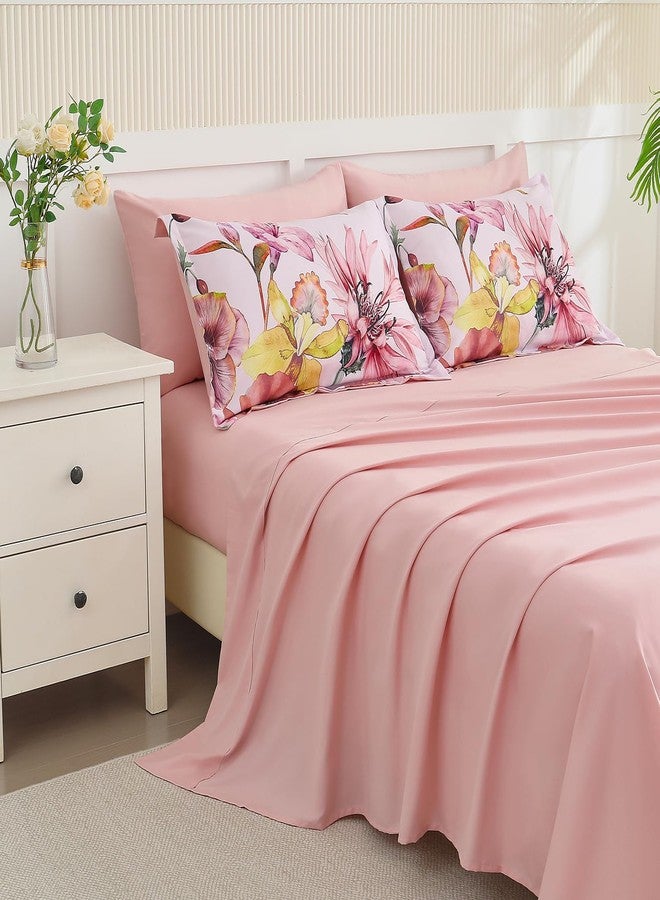 Yogeneg Queen Comforter Set 7 Piece Bed in a Bag,Elegant Floral Botanical Pattern Pink Bedding Set,Soft Microfiber Comforter with Sheet Set,All Season Bed Set(Blush Floral,Queen) - Image 4