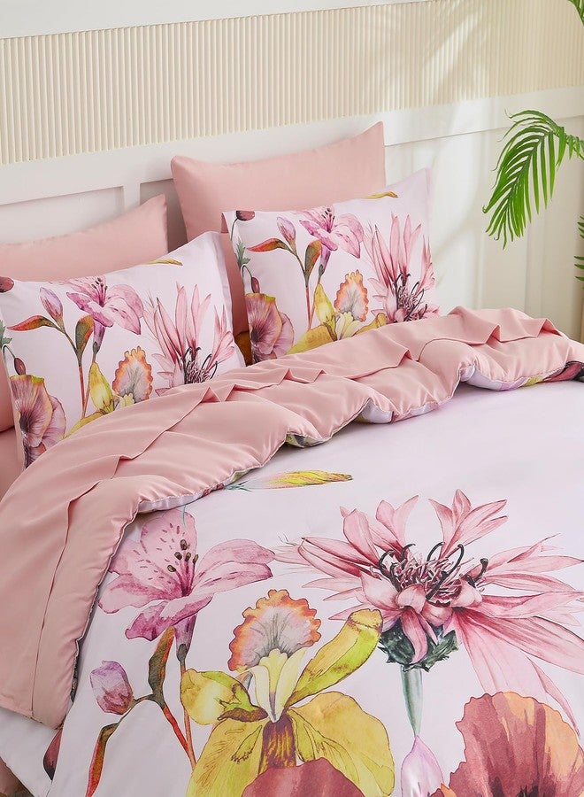 Yogeneg Queen Comforter Set 7 Piece Bed in a Bag,Elegant Floral Botanical Pattern Pink Bedding Set,Soft Microfiber Comforter with Sheet Set,All Season Bed Set(Blush Floral,Queen) - Image 2