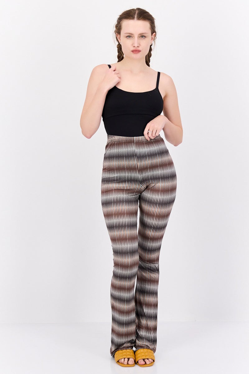 PUBLIC DESIRE Women Regular Fit All Over Printed Flare Pants, Brown - Image 4