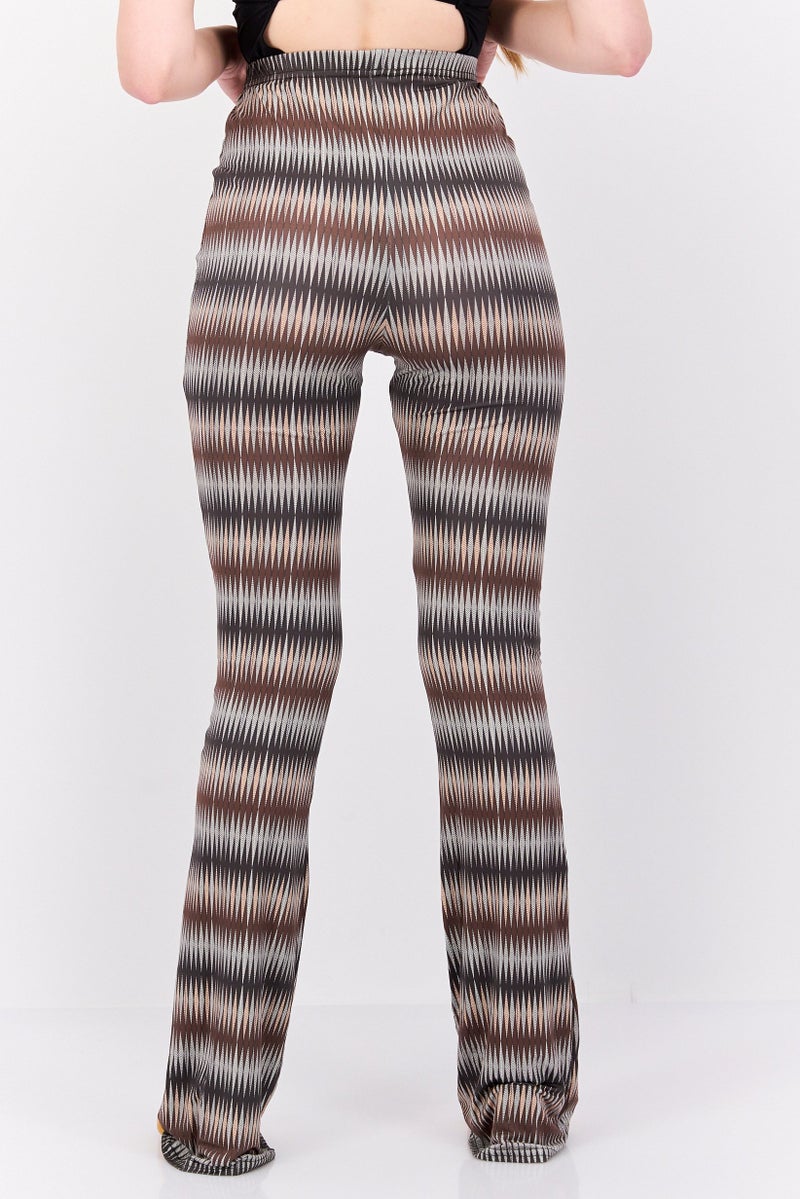 PUBLIC DESIRE Women Regular Fit All Over Printed Flare Pants, Brown - Image 3