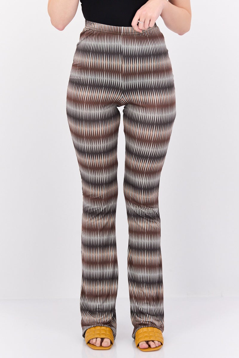 PUBLIC DESIRE Women Regular Fit All Over Printed Flare Pants, Brown - Image 1