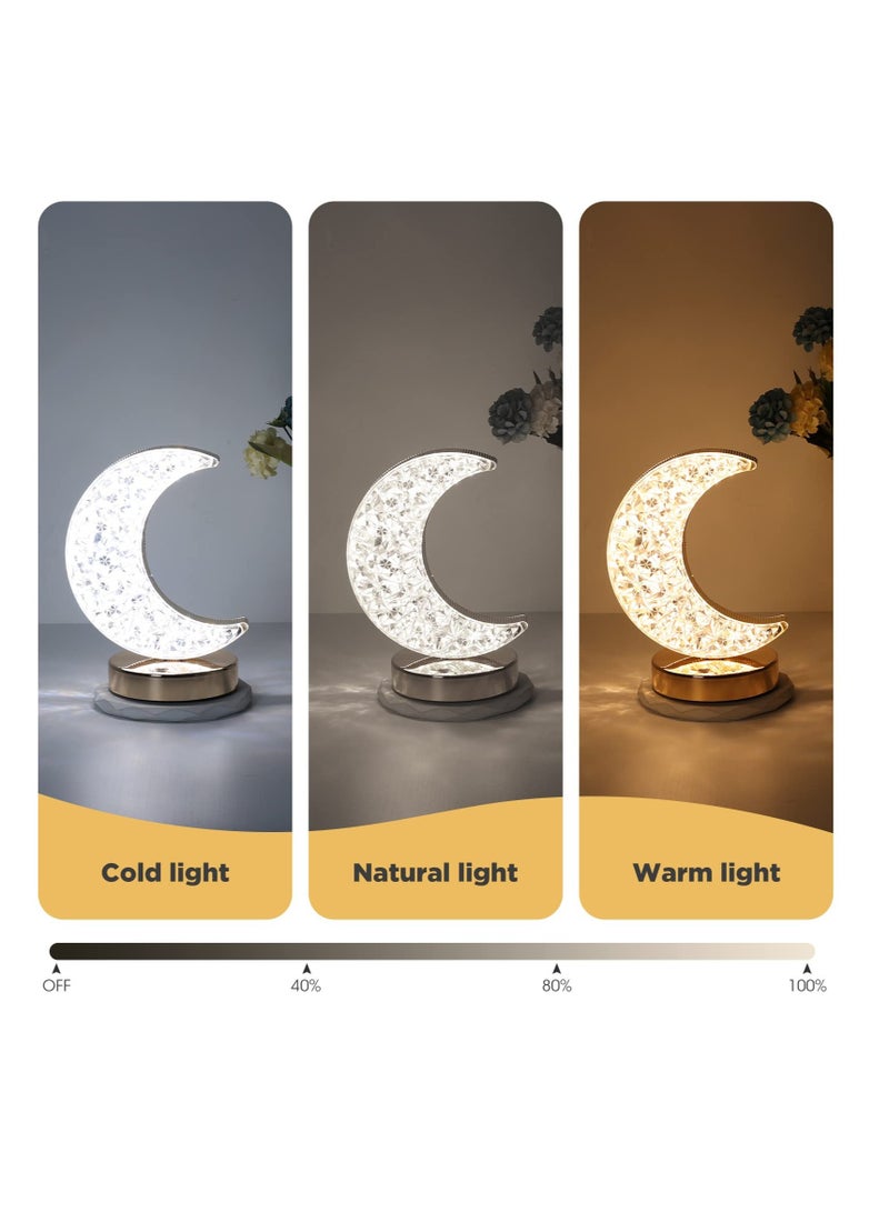 Excefore Moon Lamp, Cordless Rechargeable Stepless Dimmable Touch Nightstand Light, 3 Color Dimmable, Cordless Rechargeable Table Lamp, for Girls Room, Bedroom and Ramadan Decorations - Image 3