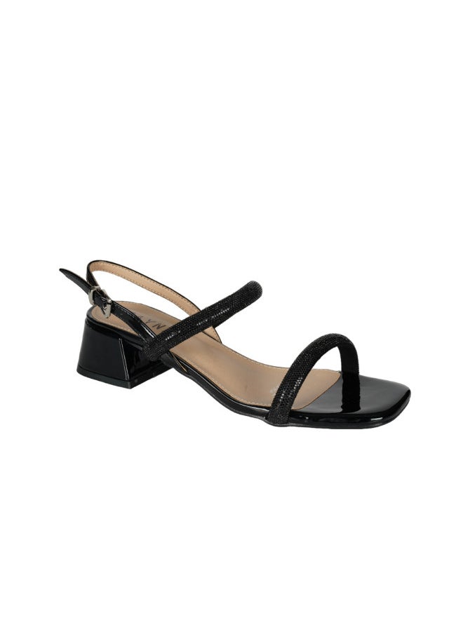 ZAYNA 221-4 Zayna Ladies  Fashion Mid Heel  Backstrap  Sandals X-087 Black  - Image 1