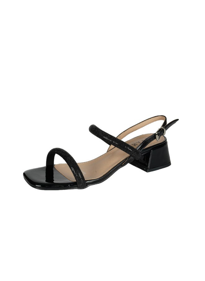 ZAYNA 221-4 Zayna Ladies  Fashion Mid Heel  Backstrap  Sandals X-087 Black  - Image 3